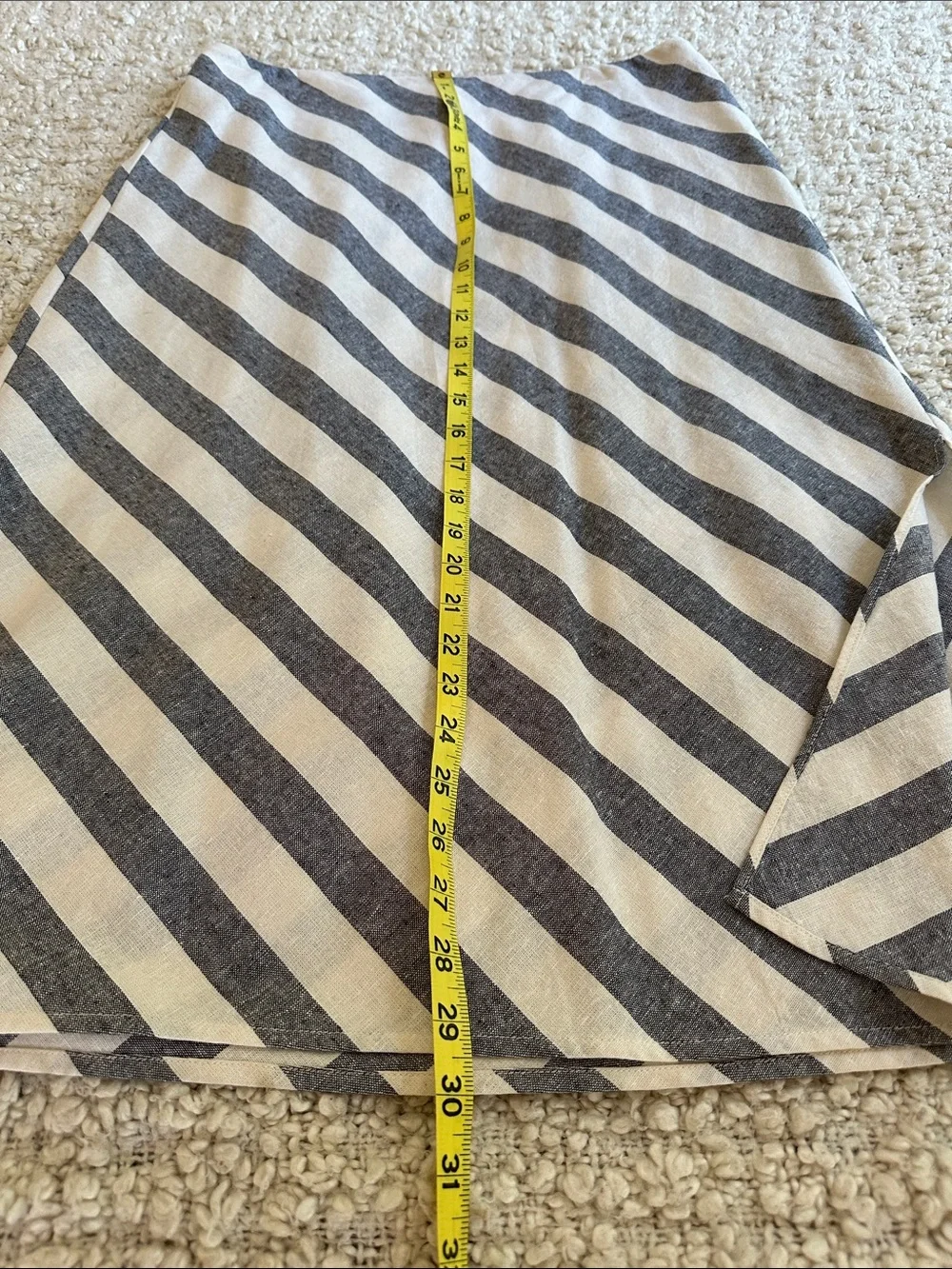 J. Crew Linen Bias Cut A-Line Midi Skirt in Navy and White